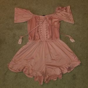 Pink Ruffle off the Shoulder Romper